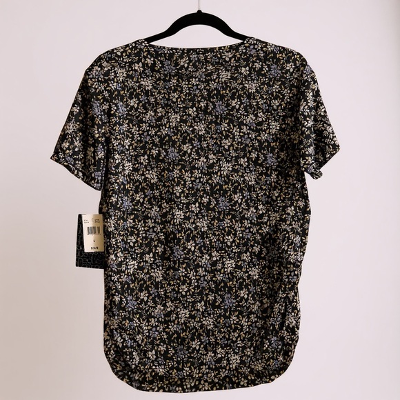 Duetime Maternity Black Floral Short Sleeve Top Size L NWT - Picture 2 of 8